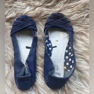 Navy Blue Ballet Flats with Ruched Detail: USED/PRE-OWNED/WORN